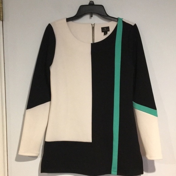 Worthington color block tunic Sz Medium teal white and black - Picture 1 of 7
